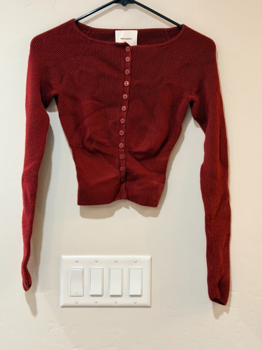 Reformation Maroon Long Sleeve Fitted Cardigan Women's XS Anthropologie Sweater